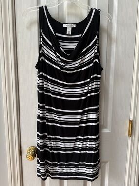 White House Black Market Black and White Striped Cowl-Neck Tank Dress
